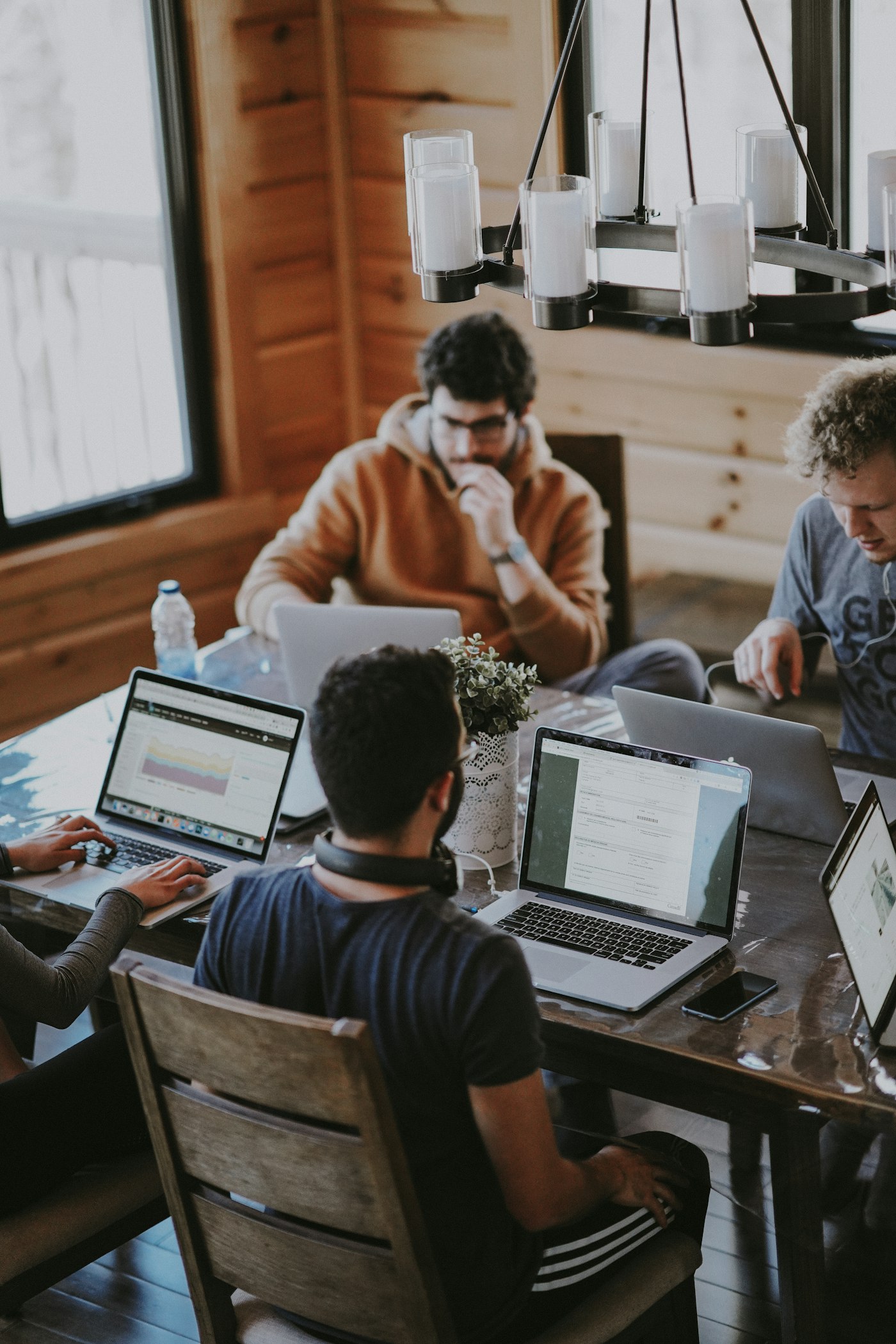 A diverse professional team collaborating in a modern workplace